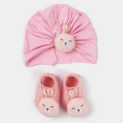 Infant Cap With Pair Socks Set | 3M+