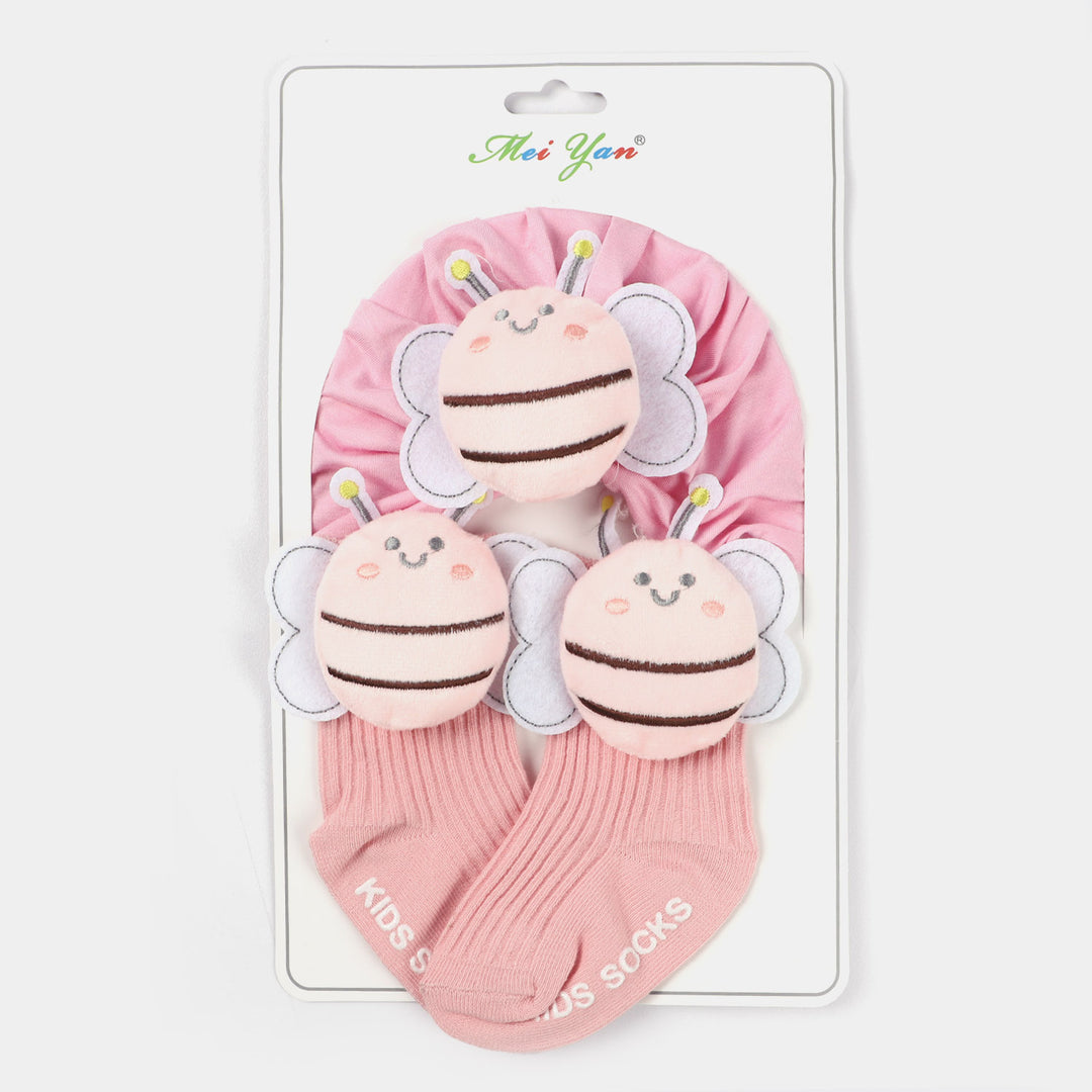 Infant Cap With Pair Socks Set | 3M+