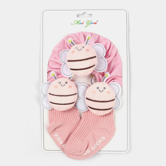 Infant Cap With Pair Socks Set | 3M+