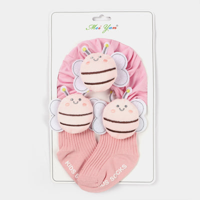 Infant Cap With Pair Socks Set | 3M+