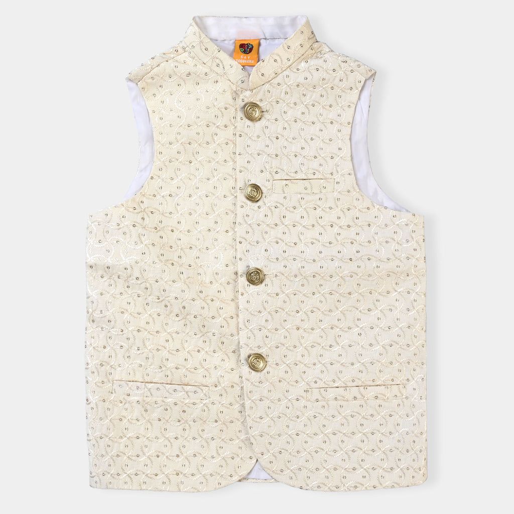 Boys Sequence Embroidery Waistcoat -Off White