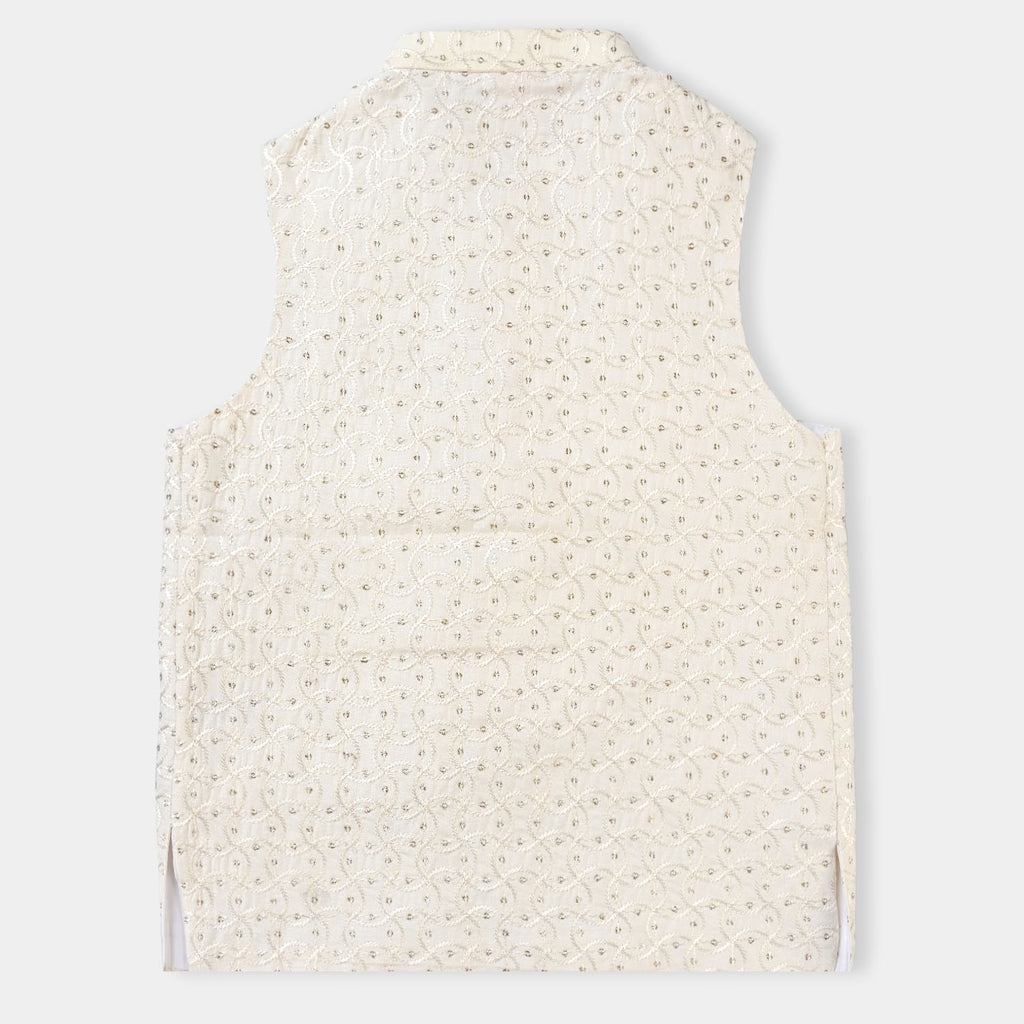 Boys Sequence Embroidery Waistcoat -Off White