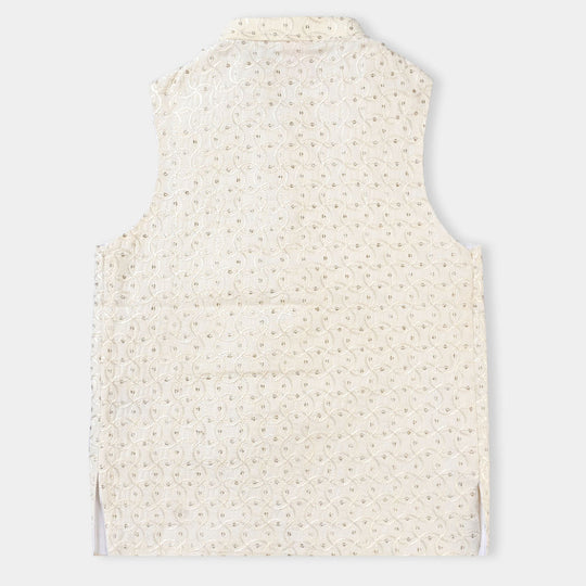 Boys Sequence Embroidery Waistcoat -Off White