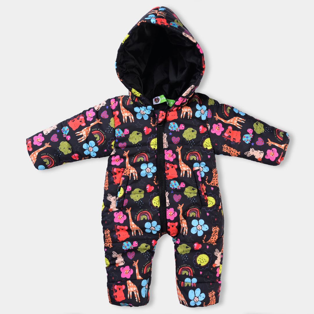 Infant Girls Puffer Romper Animals-BLACK