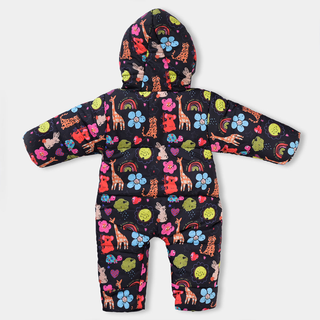 Infant Girls Puffer Romper Animals-BLACK