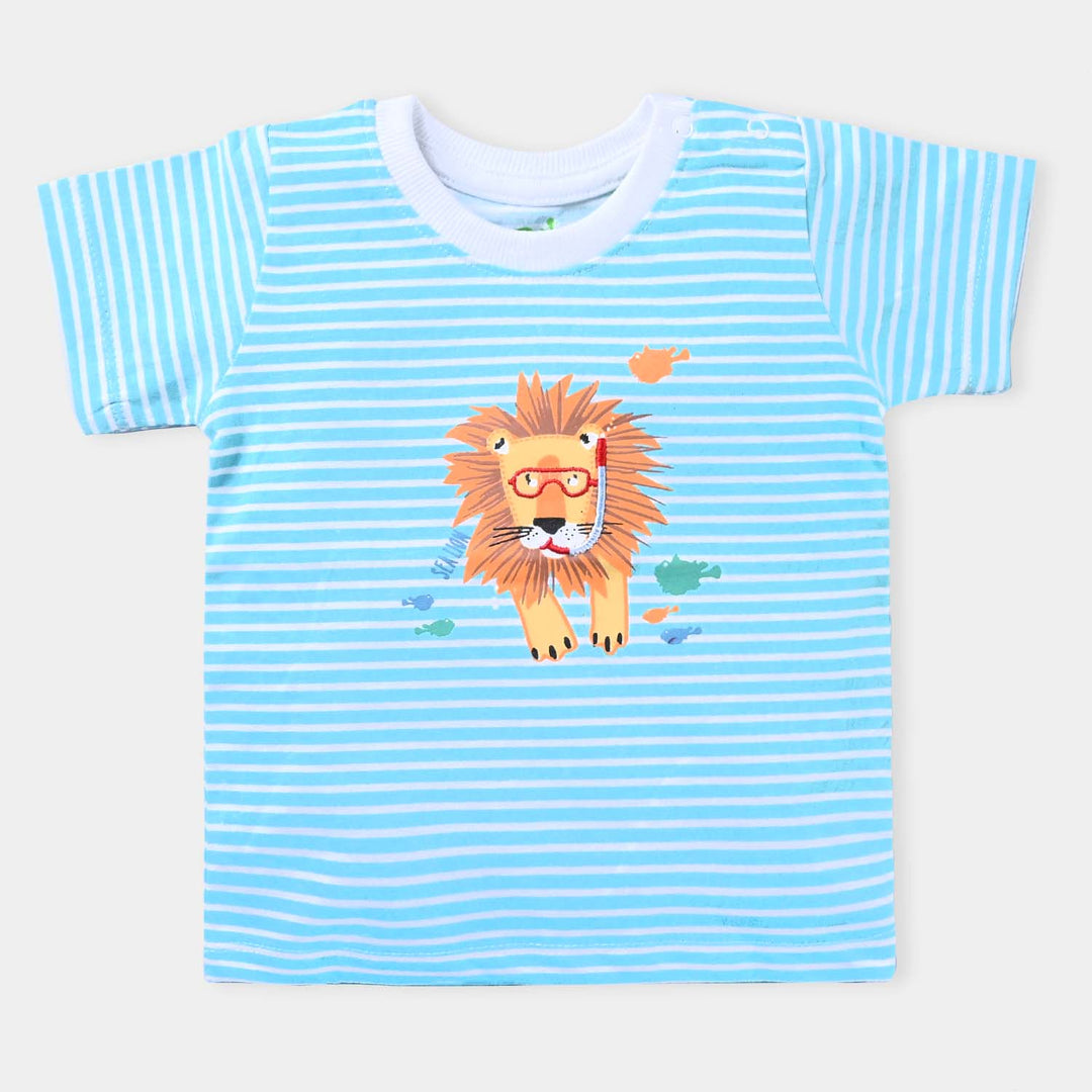 Infant Boys Cotton Jersey Round Neck T-Shirt Lion & Fish-True Navy