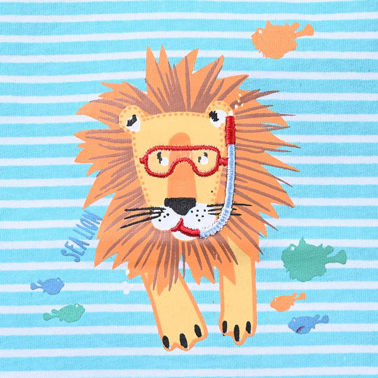 Infant Boys Cotton Jersey Round Neck T-Shirt Lion & Fish-True Navy