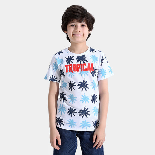 Boys Cotton T-Shirt H/S Tropical | White