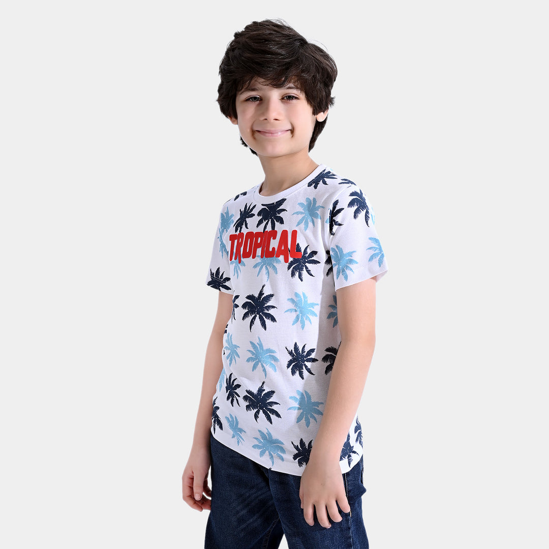 Boys Cotton T-Shirt H/S Tropical | White