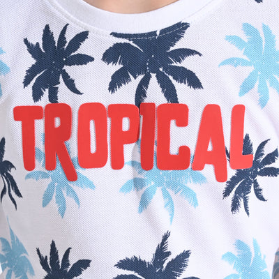 Boys Cotton T-Shirt H/S Tropical | White