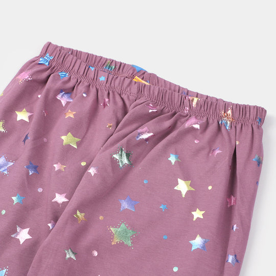 Girls Lycra Jersey Tights Printed Multi Stars - LAVENDER