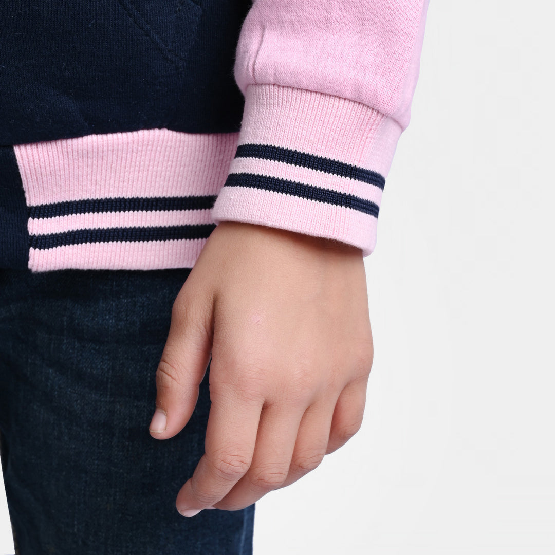 Girls Fleece Knitted Jacket Heart-Pink/Navy