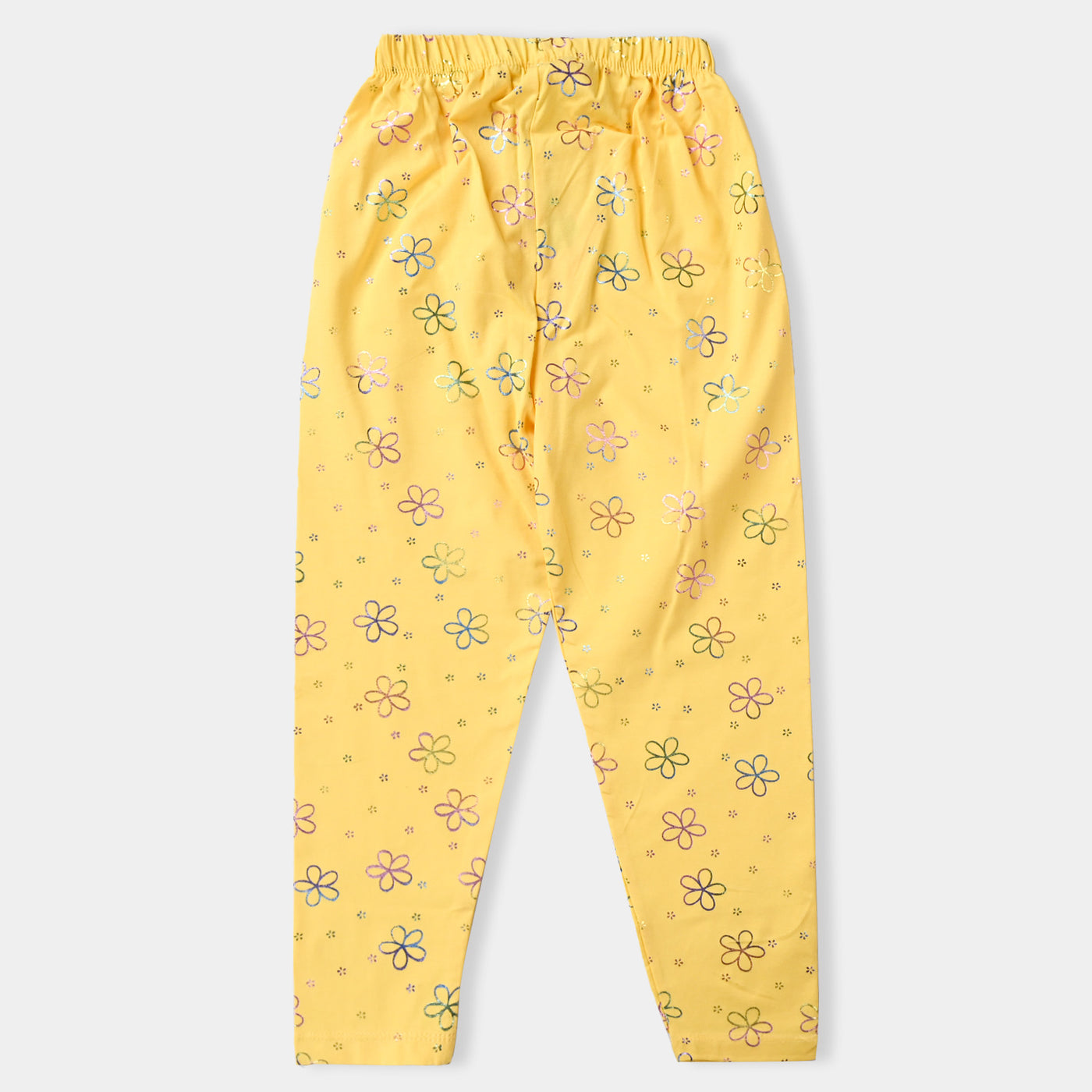 Girls Lycra Jersey Tights Printed Multi Flowers-Yellow