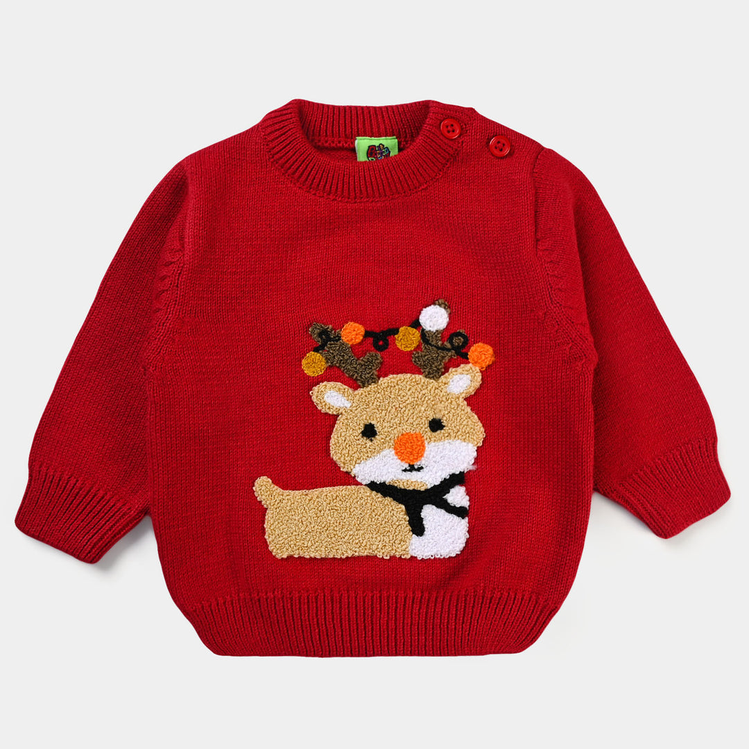 Infant Girls Cotton Full Sleeve Sweater Fox-F. Scarlet