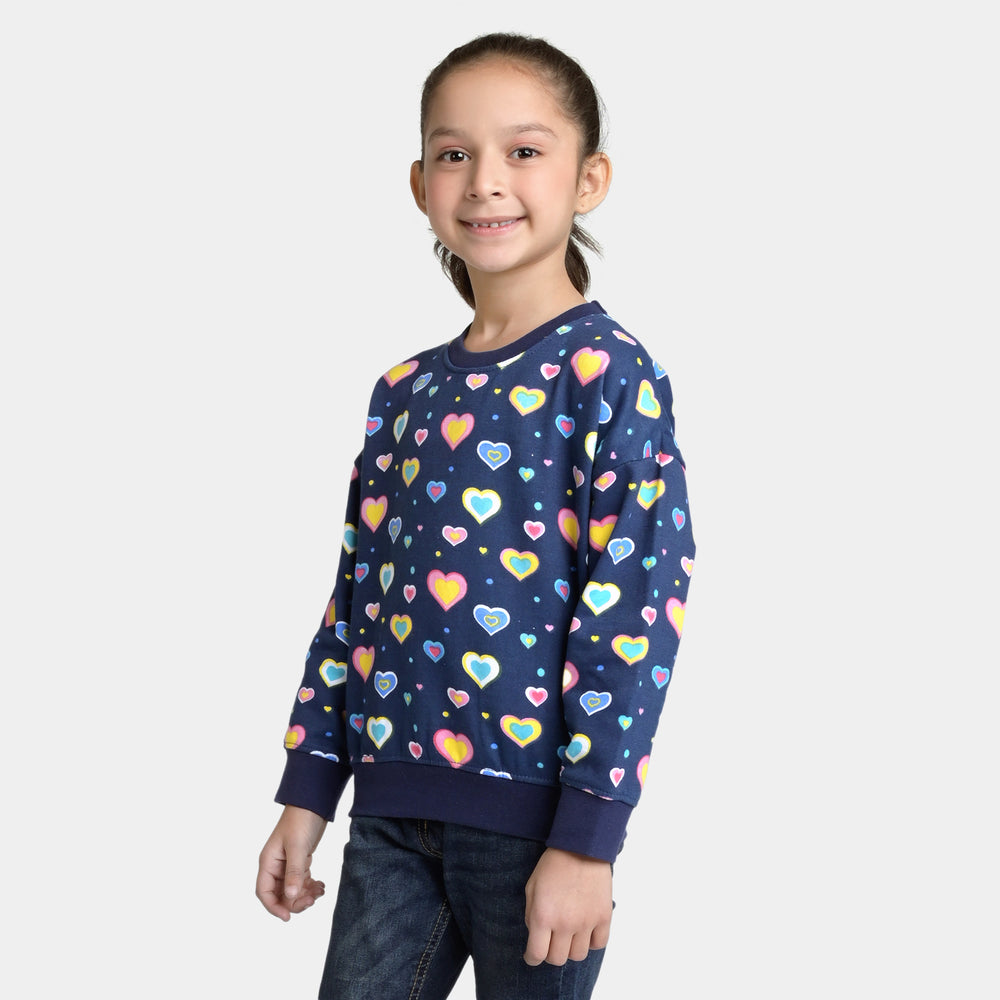 Girls Fleece Sweatshirt Hearts-Navy Blue