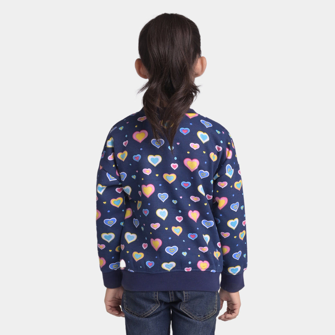 Girls Fleece Sweatshirt Hearts-Navy Blue