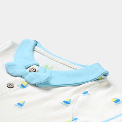 Infant Boys Cotton Interlock Knitted Romper Ship-Vanilla Ice