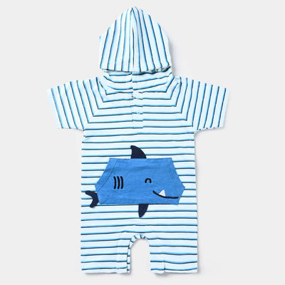 Infant Boys Poly Cotton Jersey Knitted Romper Fish Pocket-White