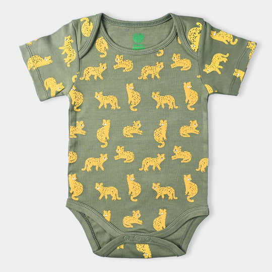 Infant Unisex Cotton Interlock Romper Tiger-C.Olive