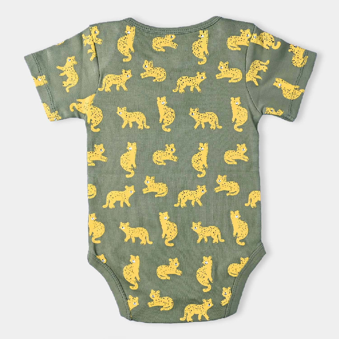 Infant Unisex Cotton Interlock Romper Tiger-C.Olive