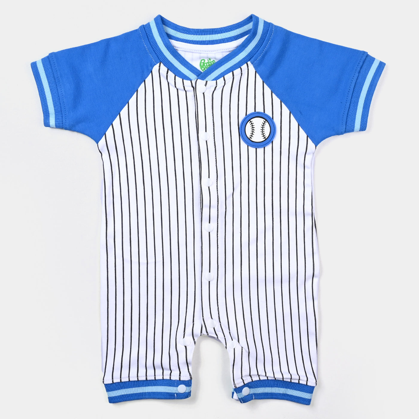 Infant Boys Cotton Interlock Knitted Romper Baseball-White