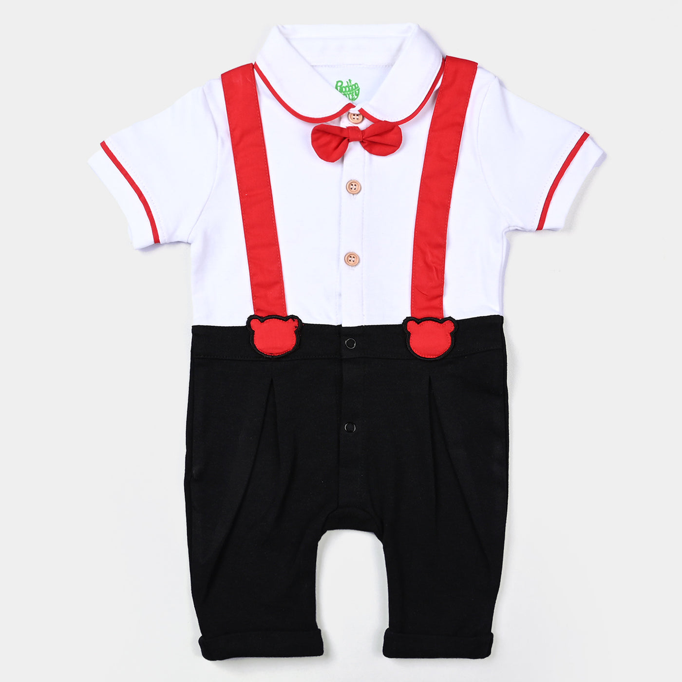 Infant Boys Cotton Interlock Knitted Romper Red Contrast-White