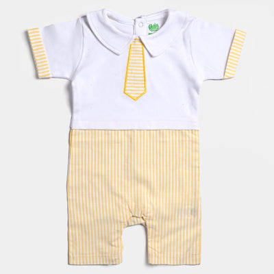 Infant Boys Cotton Interlock Knitted Romper Tie Style-White