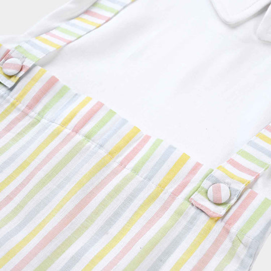 Infant Boys Cotton Interlock Knitted Romper Double Stripe-White