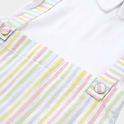 Infant Boys Cotton Interlock Knitted Romper Double Stripe-White