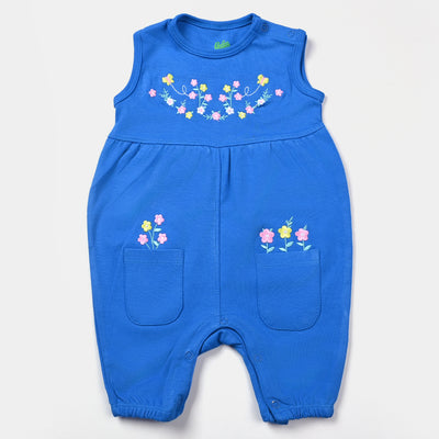 Infant Girls Cotton Interlock Knitted Romper Flower EMB-B. Blue