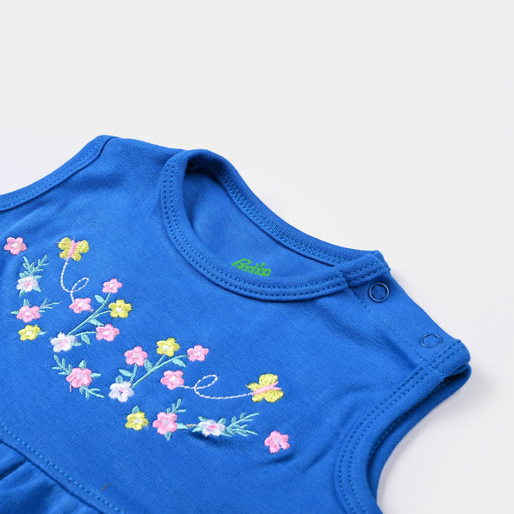 Infant Girls Cotton Interlock Knitted Romper Flower EMB-B. Blue