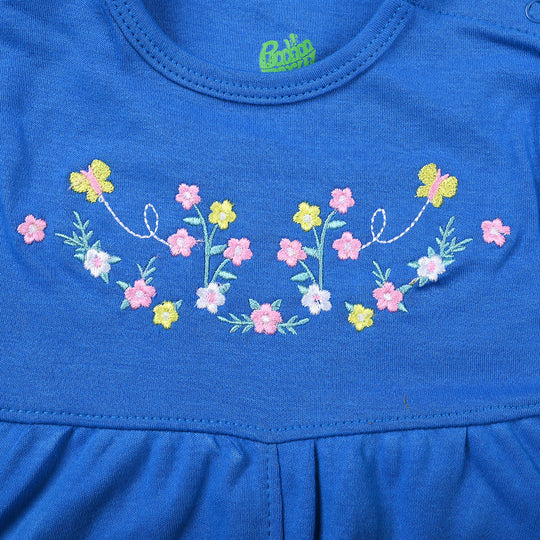 Infant Girls Cotton Interlock Knitted Romper Flower EMB-B. Blue