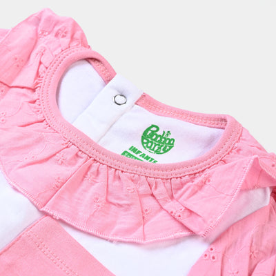 Infant Girls Cotton Interlock Knitted Romper Chicken Collar-C.Pink