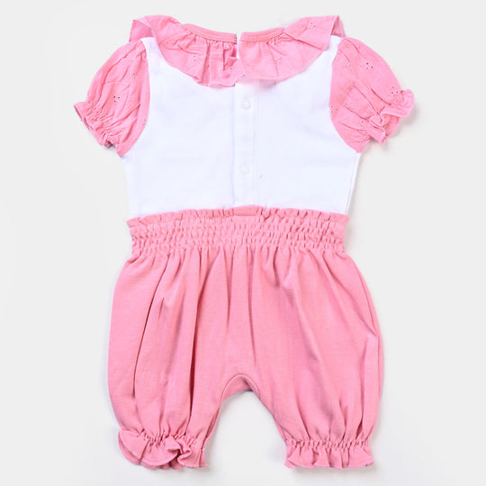 Infant Girls Cotton Interlock Knitted Romper Chicken Collar-C.Pink