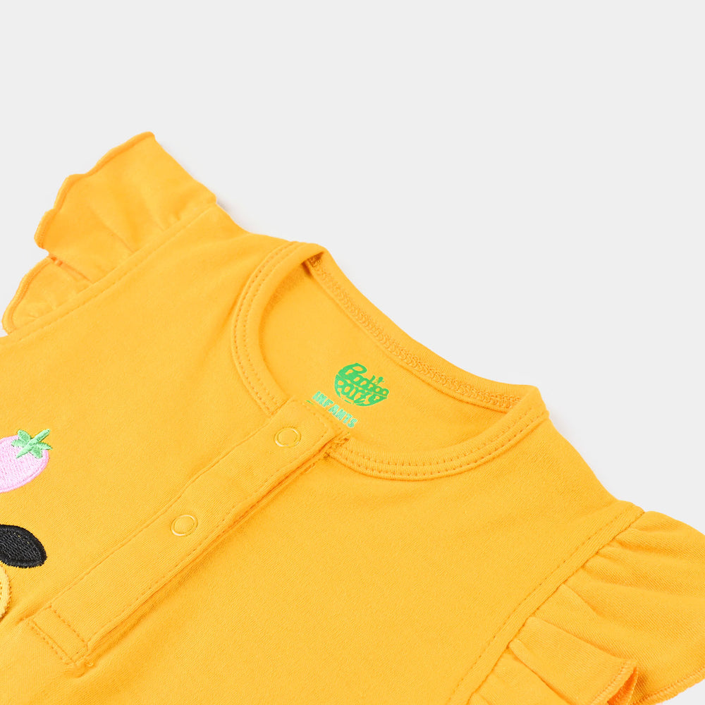 Infant Girls Cotton Interlock Knitted Romper Fruits EMB-Citrus