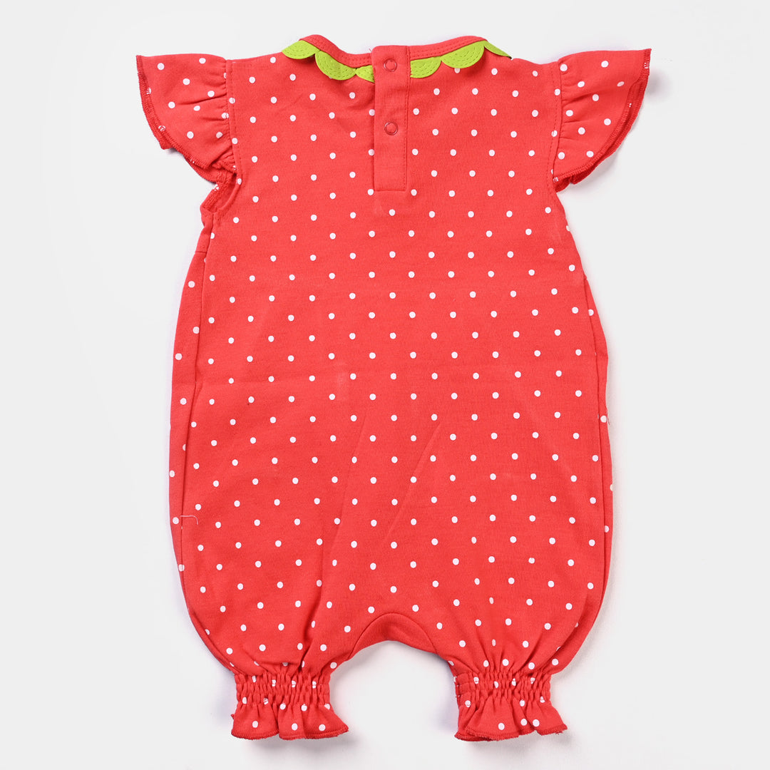 Infant Girls Cotton Interlock Knitted Romper Strawberry-F.Scarlet