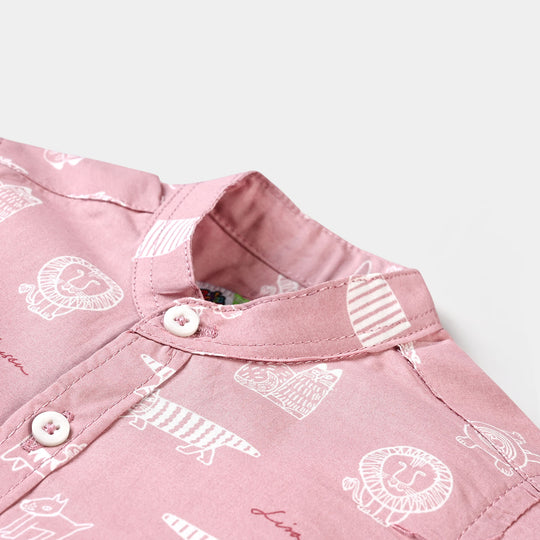 Infant Boys Cotton Poplin Casual Shirt Animal-Coral