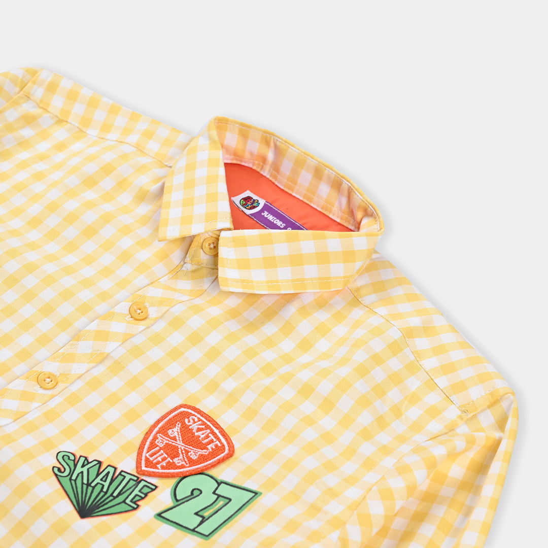 Boys Yarn Dyed Casual Shirt Skate-Yellow