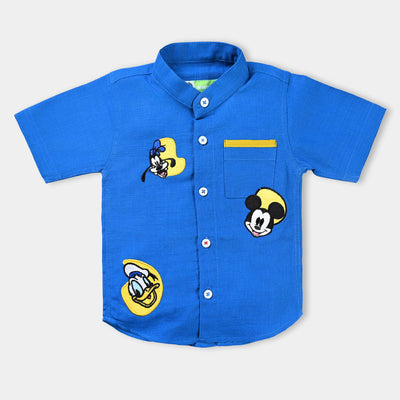 Infant Boys Cotton Slub Casual Shirt-Blue