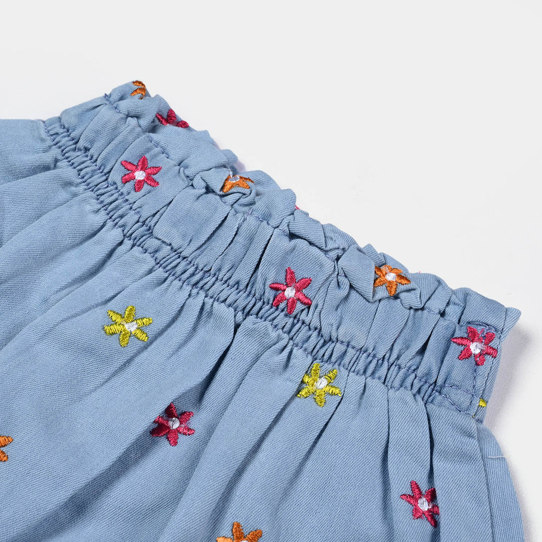 Infant Girls Tensile Denim (Light Denim) Skirt Flower-L. Blue