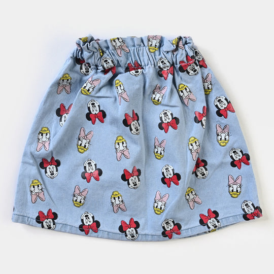 Girls Denim Skirt Printed Character-LIGHT BLUE