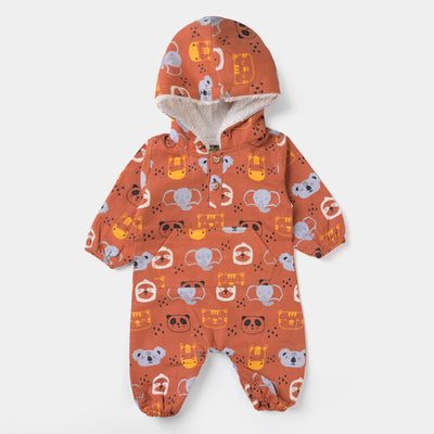 Infant Boys Romper Flannel Animals Face-BROWN