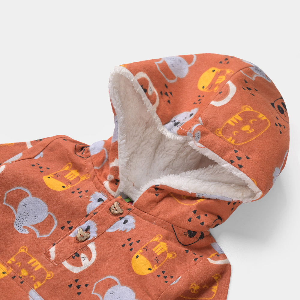 Infant Boys Romper Flannel Animals Face-BROWN