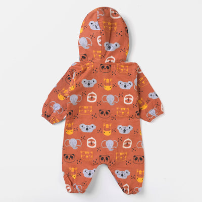 Infant Boys Romper Flannel Animals Face-BROWN