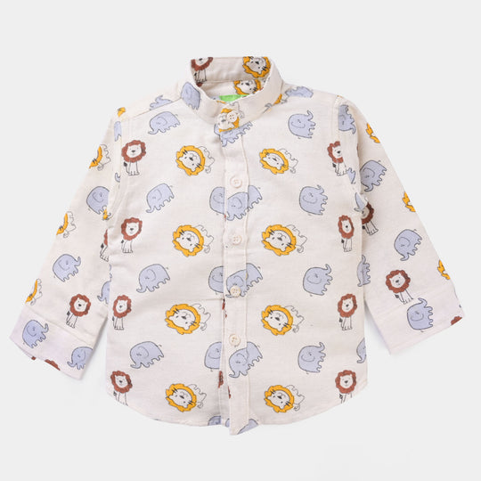 Boys Flannel Casual Shirt Animals -Off White