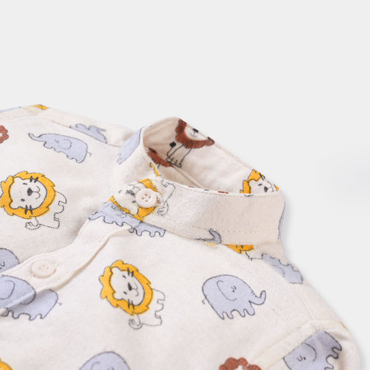 Boys Flannel Casual Shirt Animals -Off White