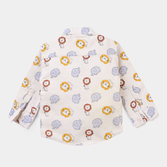 Boys Flannel Casual Shirt Animals -Off White