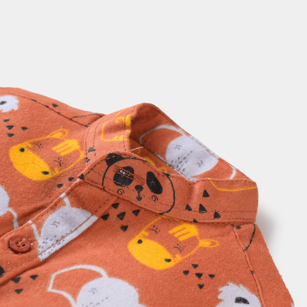 Boys Flannel Casual Shirt Animals Face-BROWN