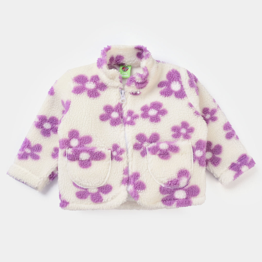 Infant Girls Sherpa Jacket Flower-White