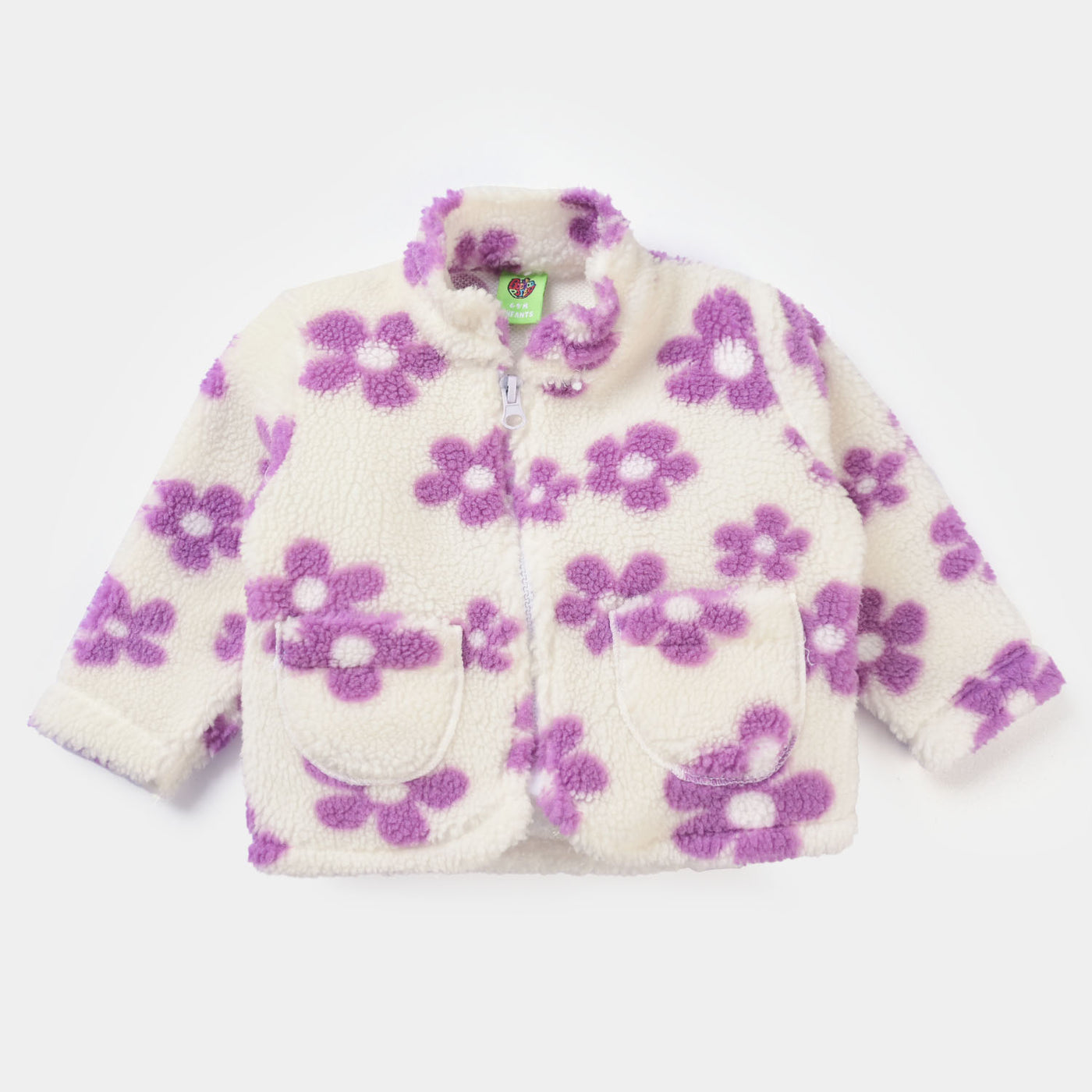 Infant Girls Sherpa Jacket Flower-White